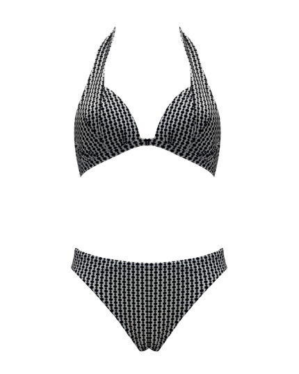 Šila Črnobele dvodelne kopalke spredaj penasta podloga