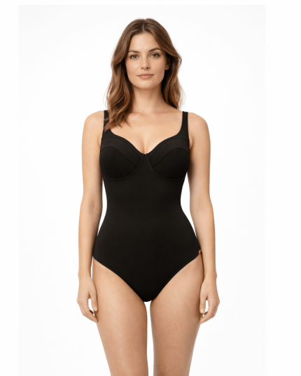 Punta črne enodelne kopalke z oporo brez penaste košarice