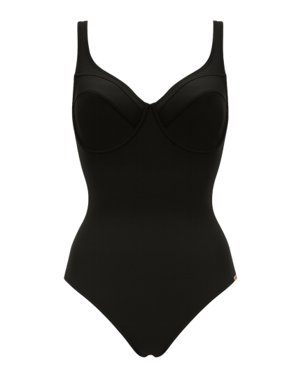 Punta črne enodelne kopalke spredaj z oporo