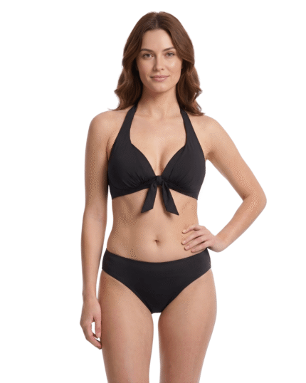 dvodelne kopalke Azur črne na modelu spredaj