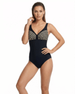 enodelne kopalke Riva črnobele na modelu spredaj